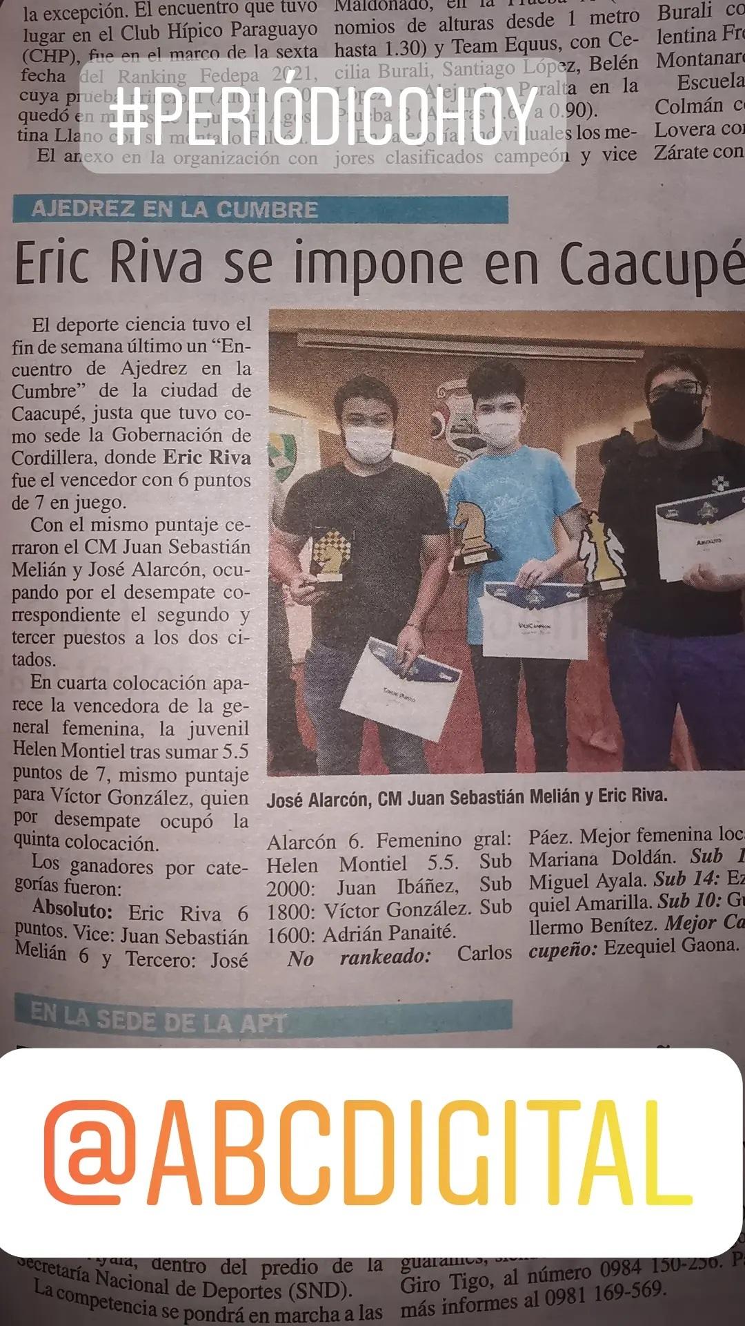 Eric Riva en el periódico por su campeonato en Caacupé